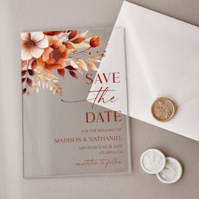 Rusty Burgundy Brown Floral Wedding Save The Date (Creator Uploaded)