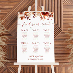 Rusty Burgundy Brown Floral Wedding Seating Chart Foam Board