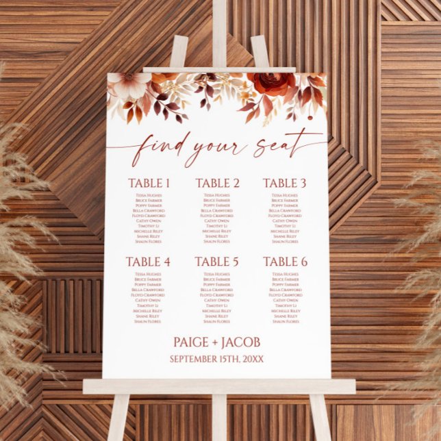 Rusty Burgundy Brown Floral Wedding Seating Chart Foam Board (Creator Uploaded)