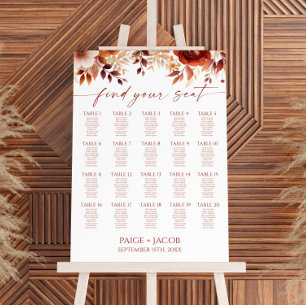 Rusty Burgundy Brown Floral Wedding Seating Chart Foam Board