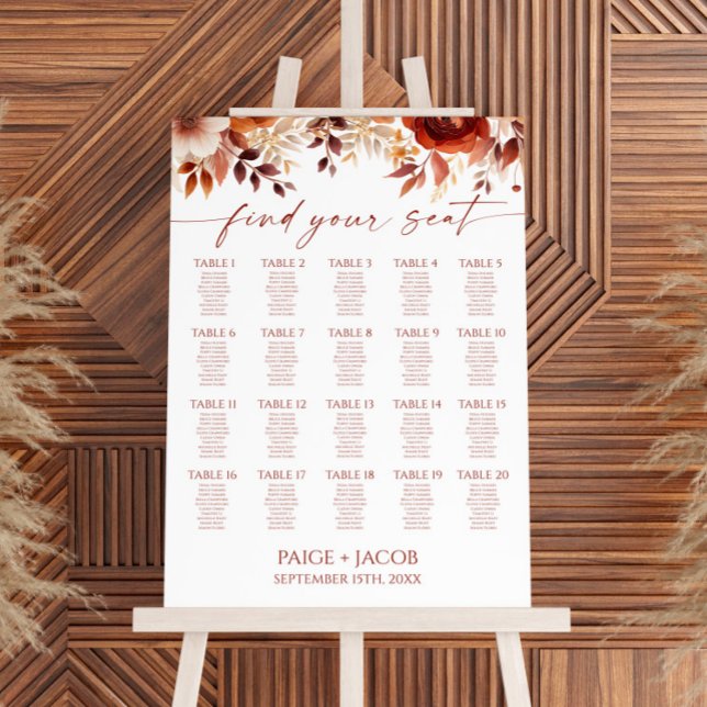 Rusty Burgundy Brown Floral Wedding Seating Chart Foam Board (Creator Uploaded)