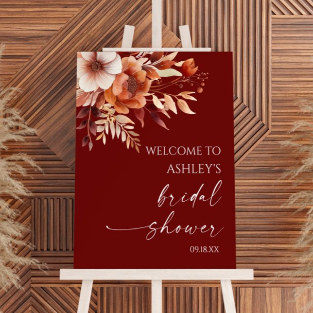 Rusty Burgundy Floral Bridal Shower Welcome Sign (Creator Uploaded)
