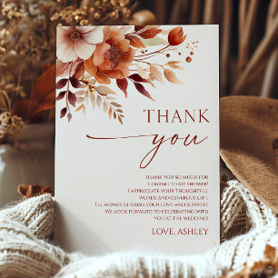 Rusty Burgundy Floral Flowers Bridal Shower Thank You Card