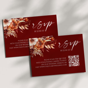 Rusty Burgundy Floral QR Code Wedding RSVP Card