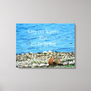 Rusty Can By Blue Water Message Wrapped Canvas Print