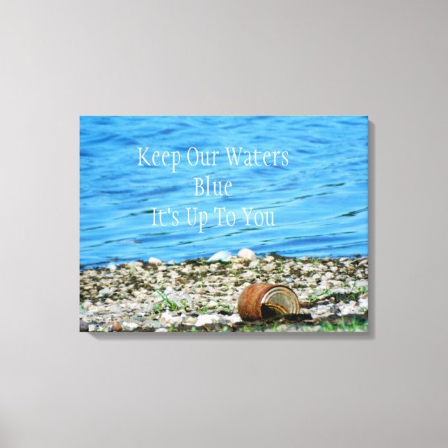 Rusty Can By Blue Water Message Wrapped Canvas Print (Front)