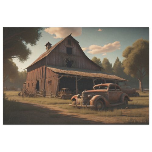 Rusty car and barn post_apocallyptic Tissue paper 