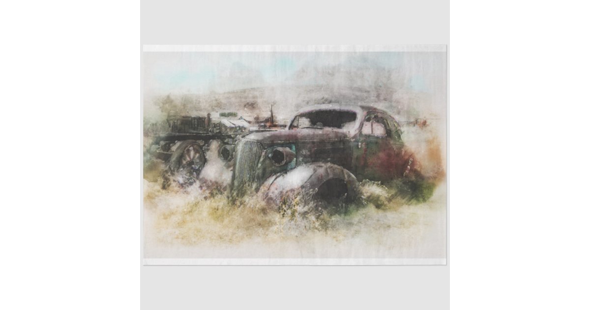 Rusty Car Farm Vintage 20x30 Decoupage Tissue Paper | Zazzle