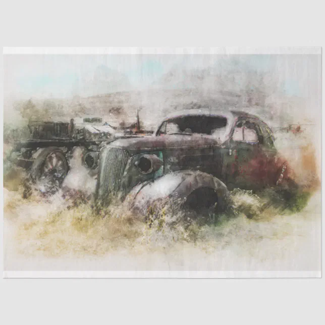 Rusty Car Farm Vintage 20x30 Decoupage Tissue Paper | Zazzle