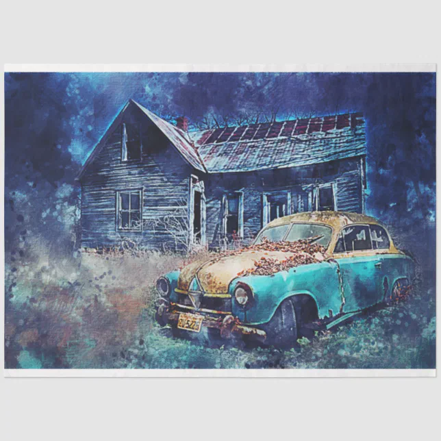 Rusty Car Old Shack Decoupage Tissue Paper | Zazzle