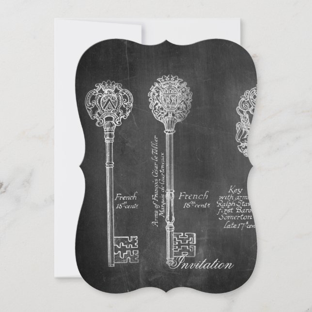 Rusty Chalkboard Victorian steampunk skeleton keys Invitation (Front)
