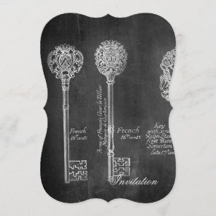 Rusty Chalkboard Victorian steampunk skeleton keys Invitation