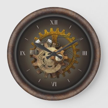 Rusty Checkered Steampunk Large Clock by artNimages at Zazzle
