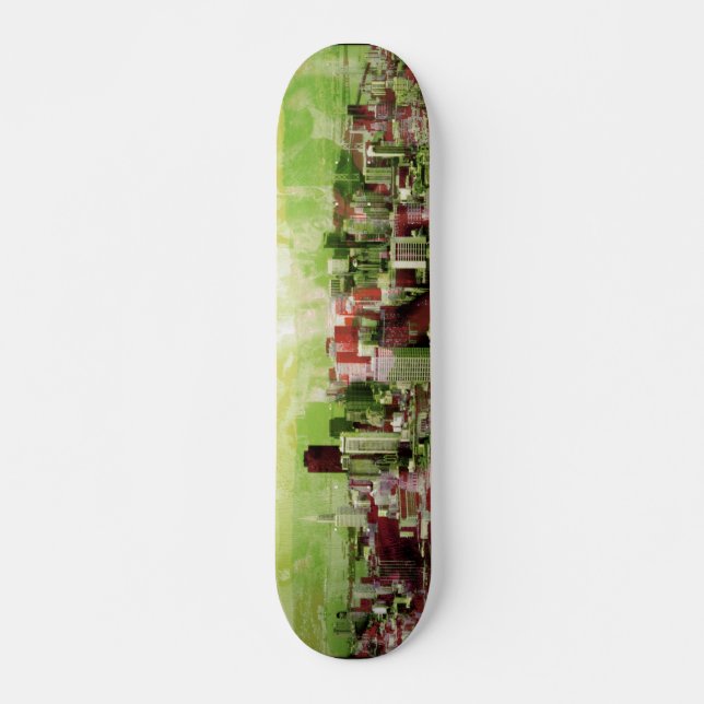 rusty city light green skateboard deck (Front)