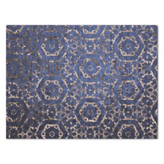 Rusty Damask Pattern Overlay Blue Grunge Texture Tissue Paper