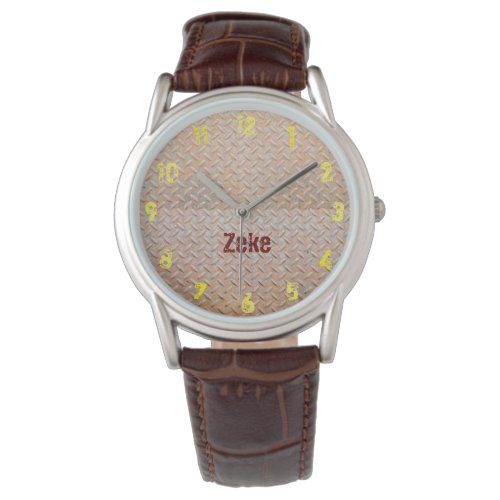 Rusty Diamond Plate Steel Custom Name Watch