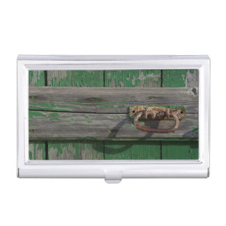 Rusty Door Handle On Green Door Business Card Holder