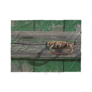 Rusty Door Handle On Green Door Fleece Blanket
