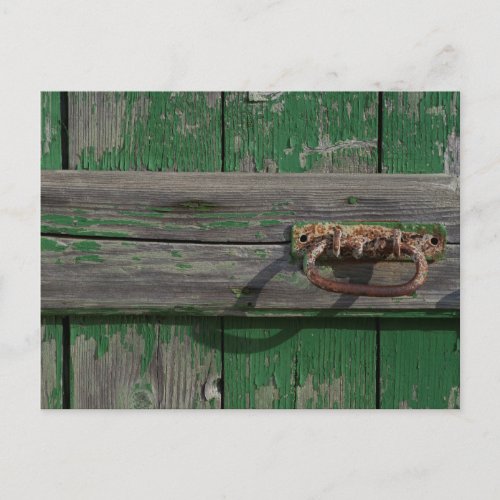 Rusty Door Handle On Green Door Postcard