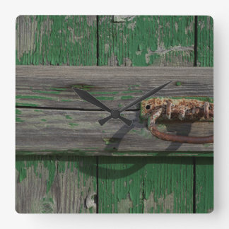 Rusty Door Handle On Green Door Square Wall Clock