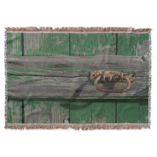Rusty Door Handle On Green Door Throw Blanket