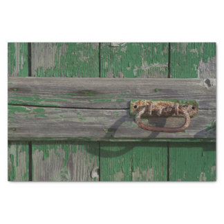 Rusty Door Handle On Green Door Tissue Paper