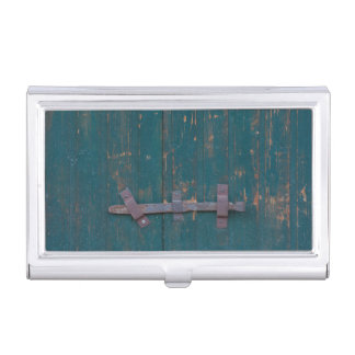 Rusty Door Latch On Green Door Business Card Case
