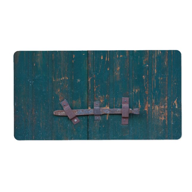 Rusty Door Latch On Green Door Label (Front)