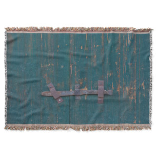 Rusty Door Latch On Green Door Throw Blanket