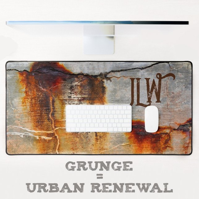 Rusty Gray and Orange Urban Grunge Industrial Desk Mat (Creator Uploaded)