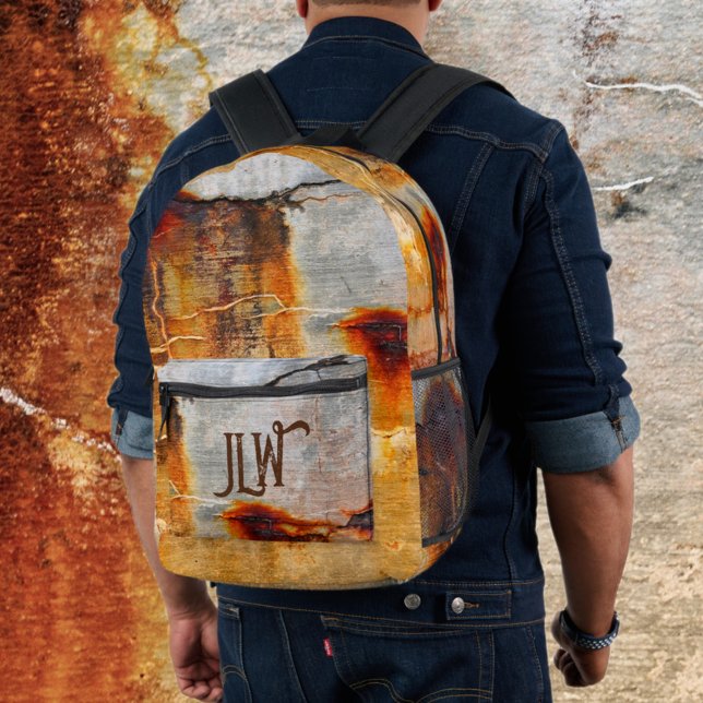 Rusty Gray and Orange Urban Grunge Industrial Printed Backpack (Creator Uploaded)