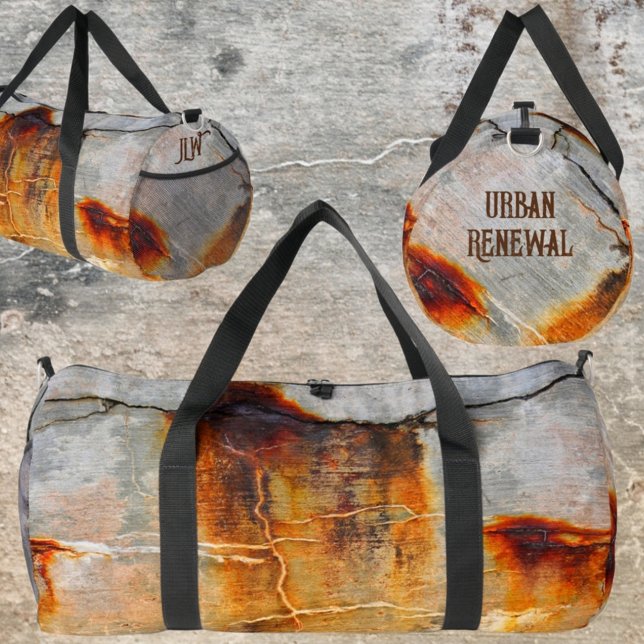 Rusty Gray Burnt Orange Urban Grunge Industrial Duffle Bag (Creator Uploaded)