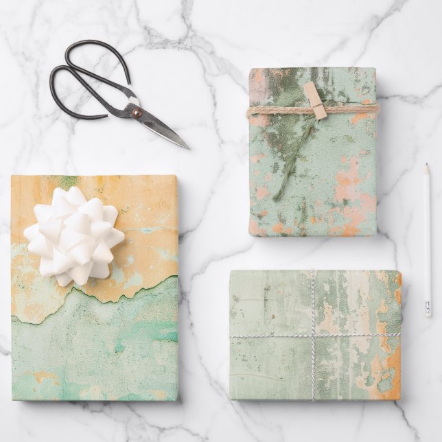 Rusty Green Paint Watercolor Wrapping Paper Sheets (Front)