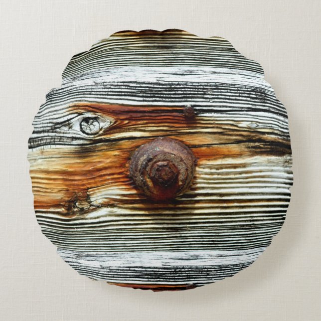 rusty grey driftwood round pillow (Front)