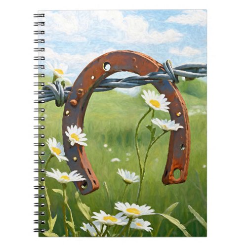 Rusty Horseshoe and White Daisies Notebook