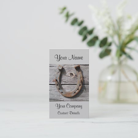 Rusty Horseshoe On Wooden Wall Rural Business Card