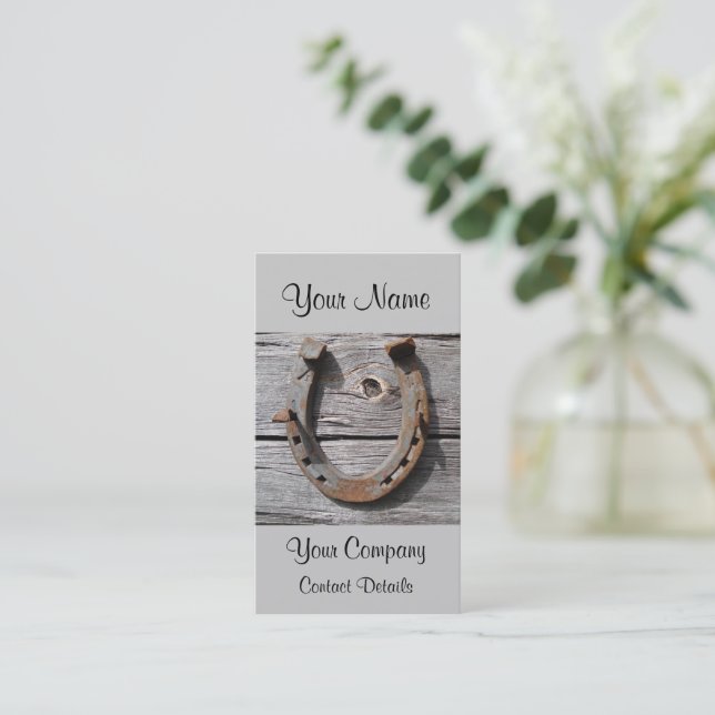 Rusty Horseshoe on Wooden Wall Rural Business Card (Standing Front)