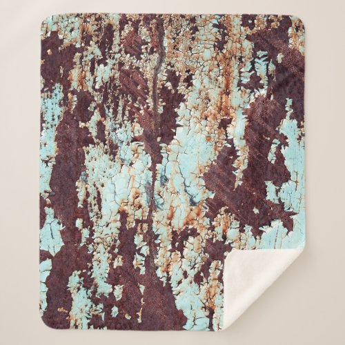 Rusty Iron Blue Peeling Texture Sherpa Blanket