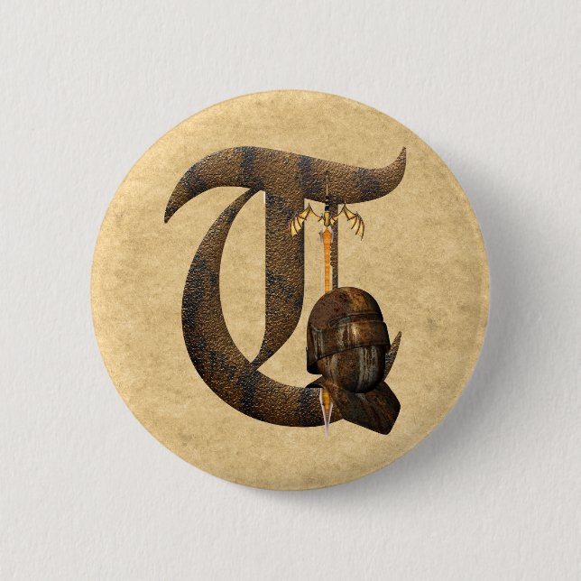 Rusty Knights Initial T Pinback Button (Front)