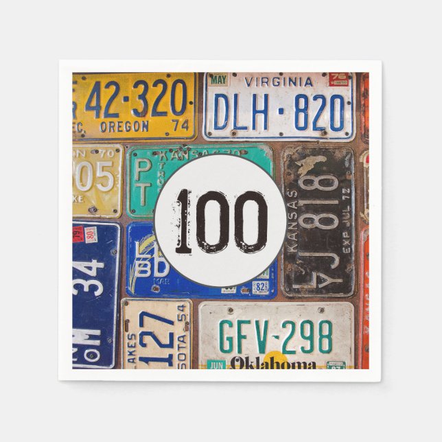 Rusty License Plate 100th Birthday Napkins (Front)