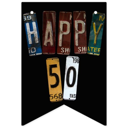 rusty license plate 50th birthday bunting flags