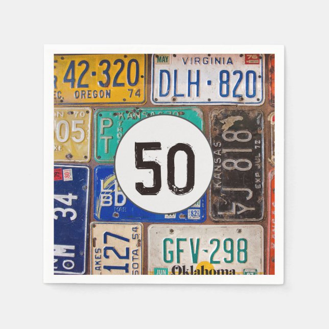 Rusty License Plate 50th Birthday Napkins (Front)