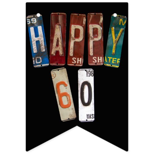 rusty license plate 60th birthday bunting flags