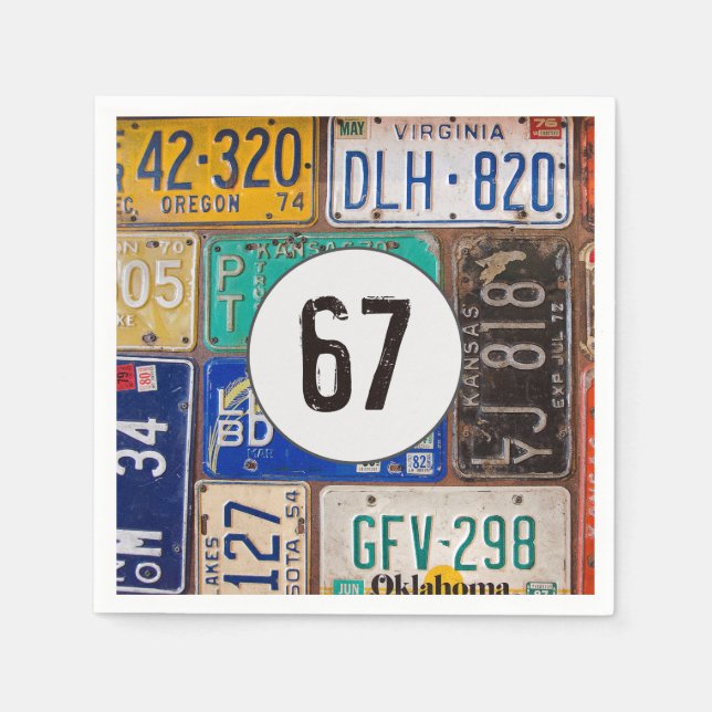Rusty License Plate 67th Birthday Napkins (Front)