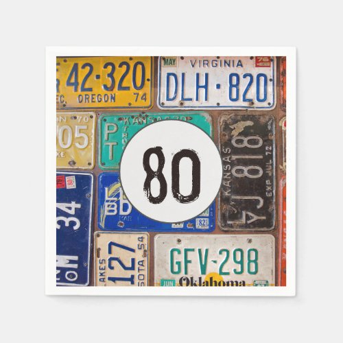 Rusty License Plate 80th Birthday Napkins