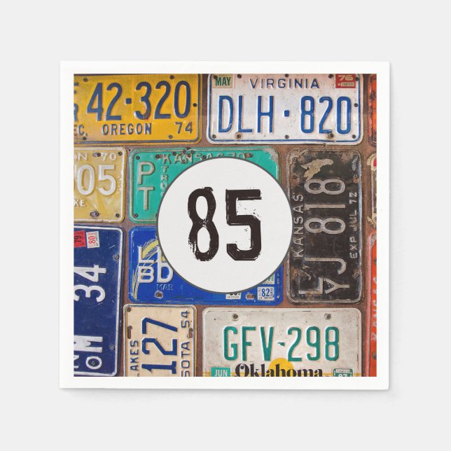 Rusty License Plate 85th Birthday Napkins (Front)