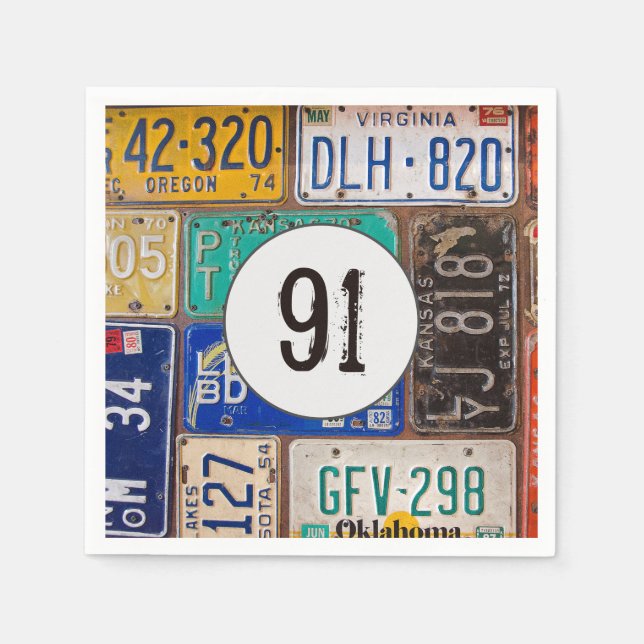 Rusty License Plate 91st Birthday   Napkins (Front)