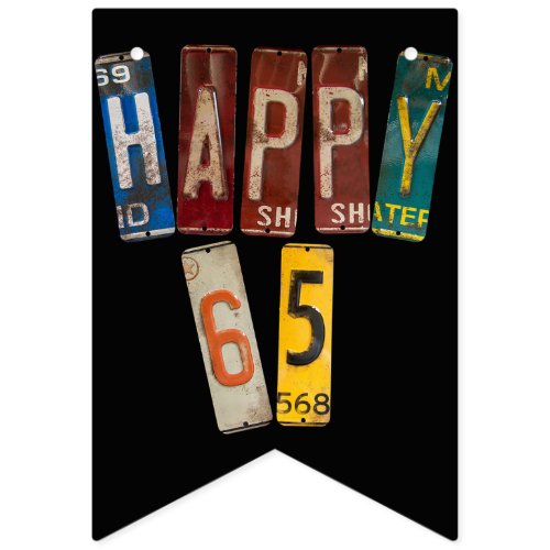 rusty license plate collection 65th birthday bunting flags