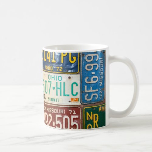 rusty license plate collection coffee mug