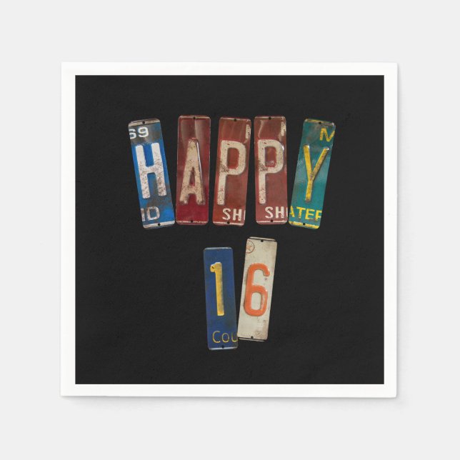 rusty license plates for 16th birthday napkins (Front)